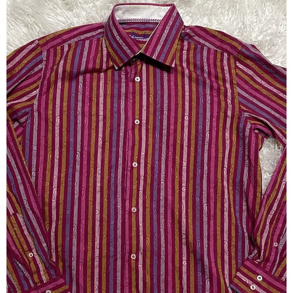 ROBERT GRAHAM MUTLI COLOR VERTICAL STRIPE COTTON CASUAL SHIRT SZ L - Picture 1 of 7